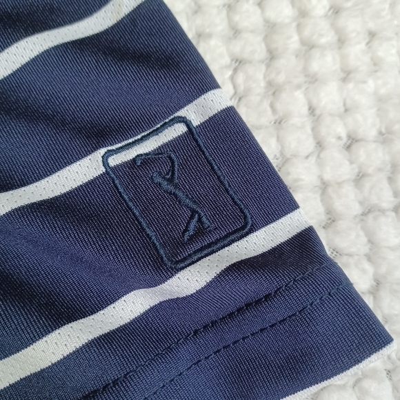PGA large men's navy stripped golf shirt white lightweight - Picture 3 of 6